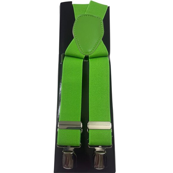 Suspenders - Men's/ Unisex - Bright/ Neon Green / Silver Clips- NWT - Picture 2 of 8